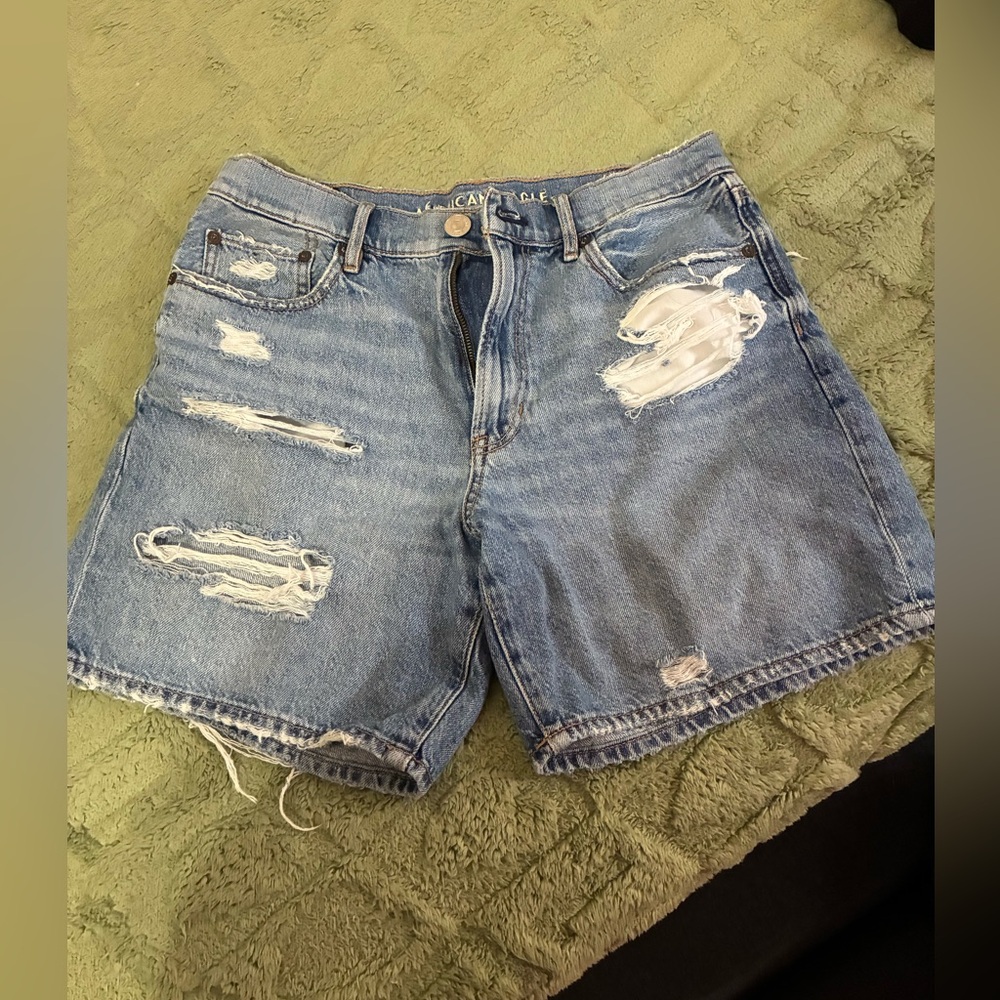 American Eagle Outfitters Blue Distressed Jean Shorts
